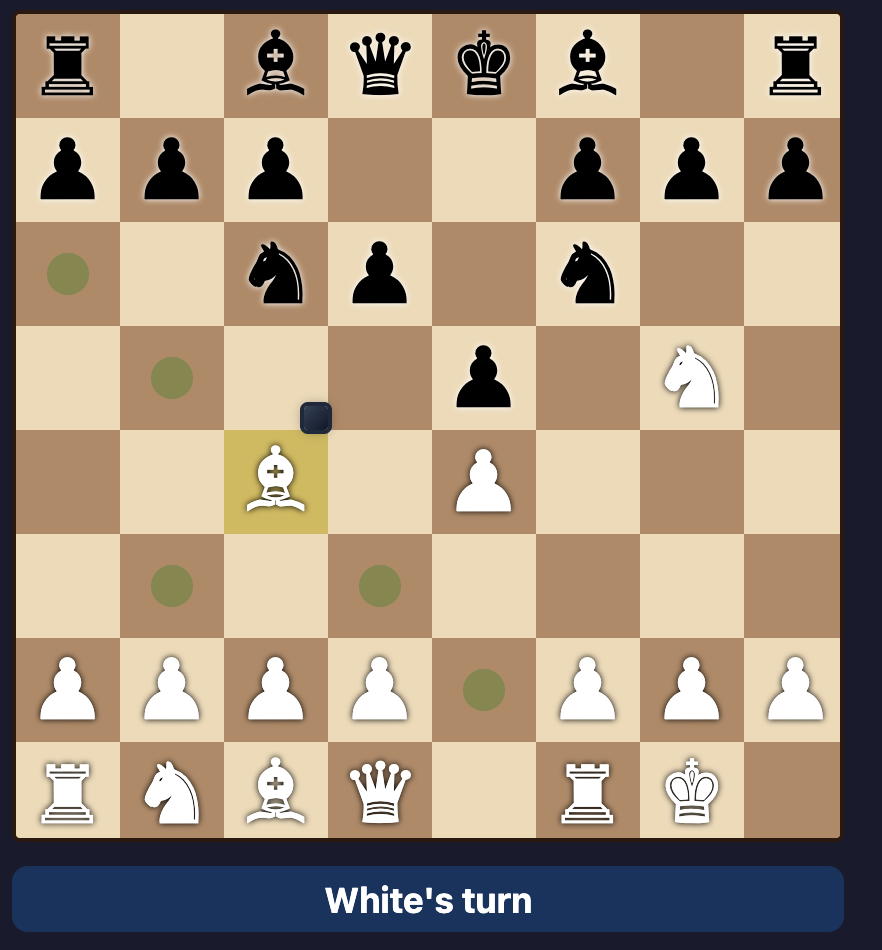Position after Black places a watchtower; White bishop on c4 cannot continue the attack through the barrier